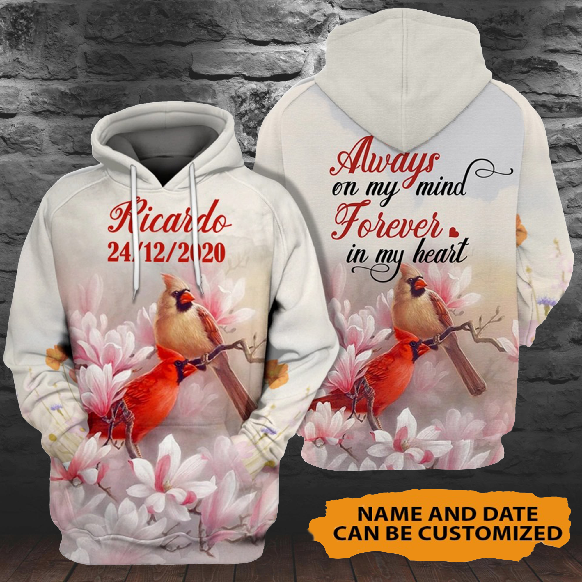 Always On My Mind Forever In My Heart Cardinals Custom Memorial Gift-Personalized All Over Print Hoodie
