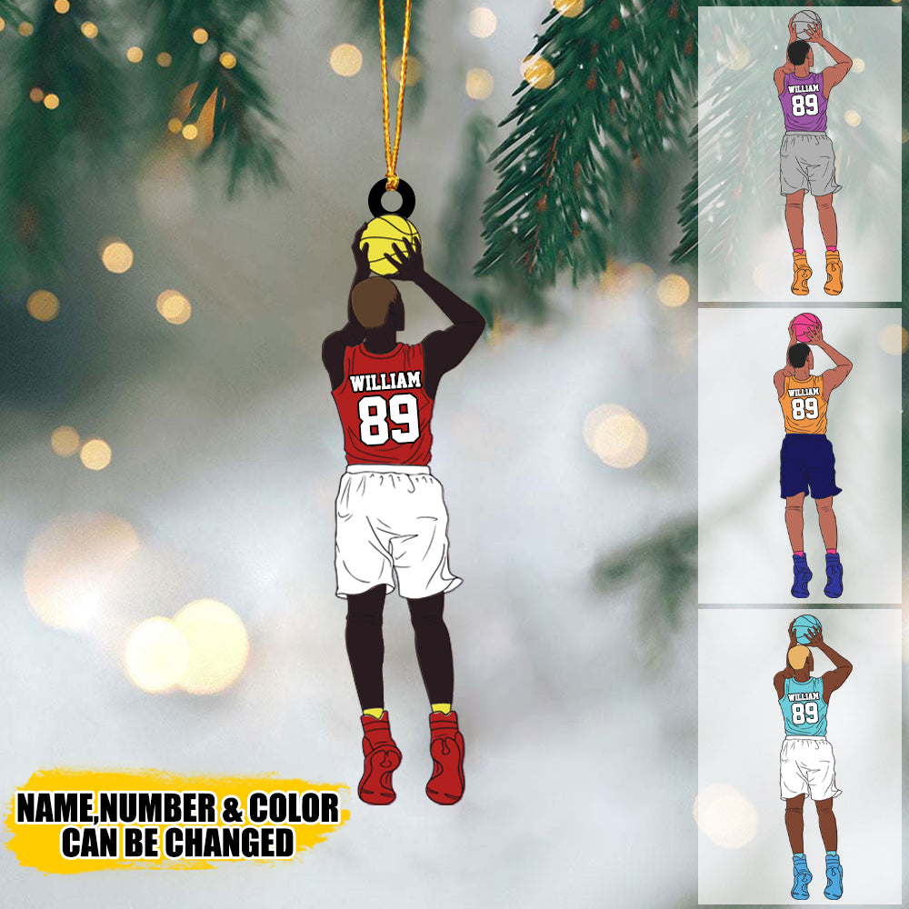 Personalized Male Basketball Player Shooting Christmas Acrylic Ornament