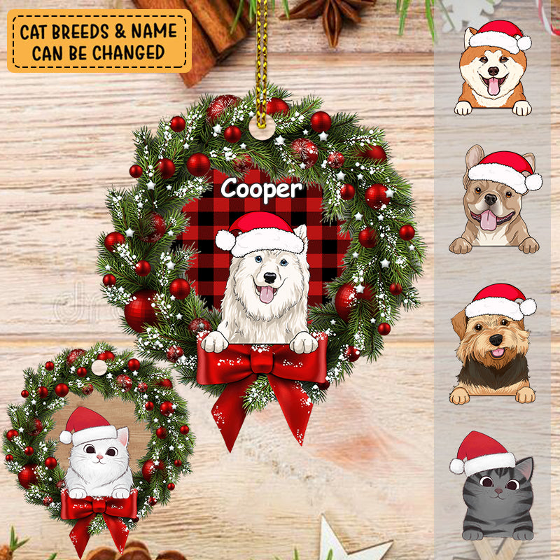 Personalized Dog Cat Christmas Wreath Xmas Pet Lover Gift Acrylic Ornament