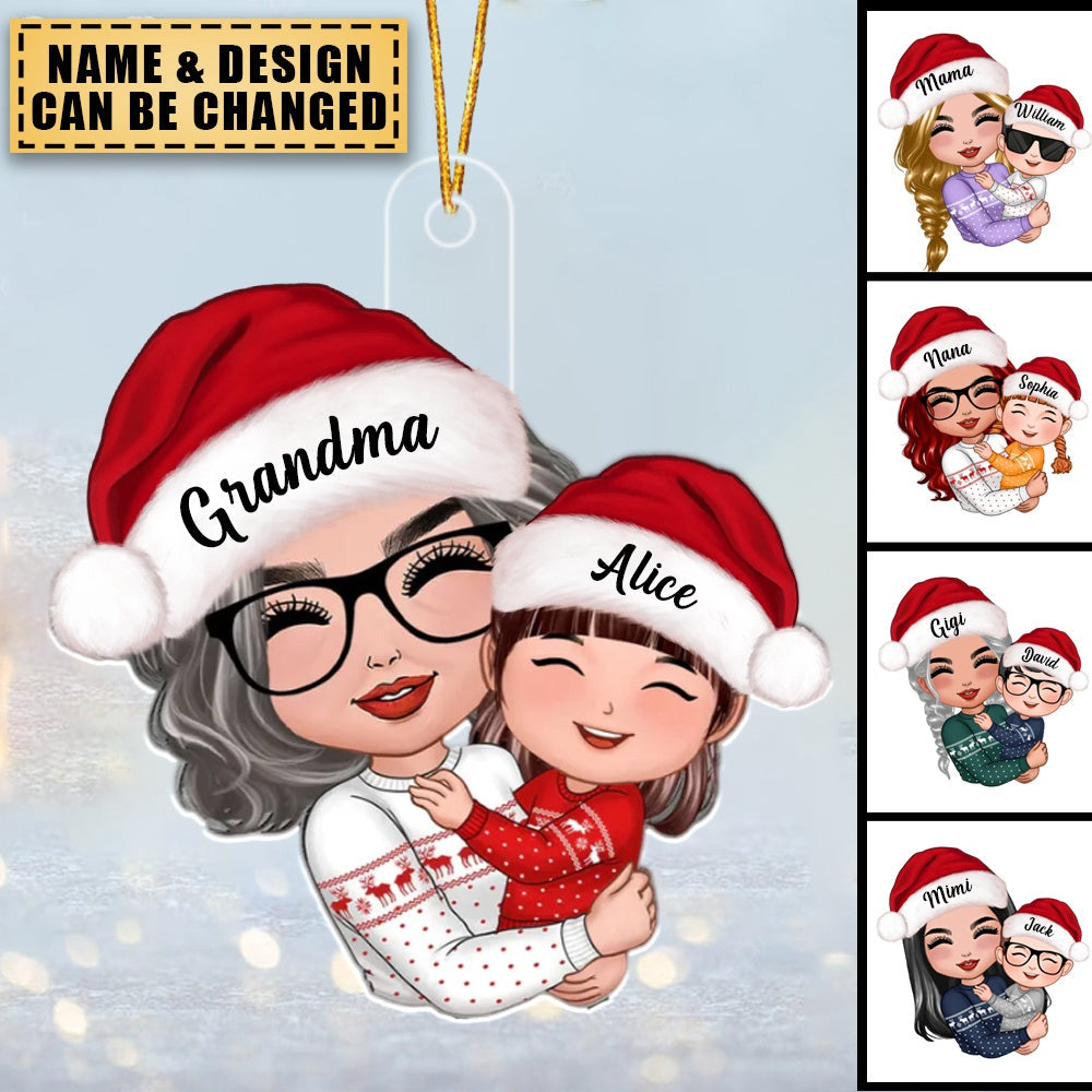 Doll Grandma Mom Hugging Kid - Personalized Christmas Acrylic Ornament
