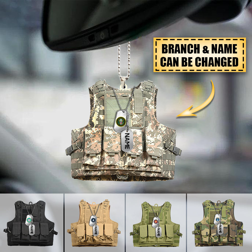 Personalized Veteran, Military, Armed Forces Tactical Combat Vest Flat Acrylic Ornament