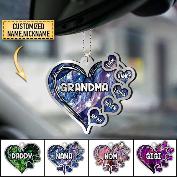 Sparkling Grandma- Mom Heart Kids, Multi Colors Personalized Flat Acrylic Ornament