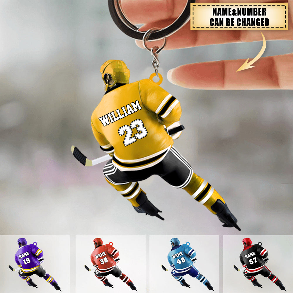 Back Ice Hockey Player Acrylic Keychain - Personalized Gifts For Hockey Lovers