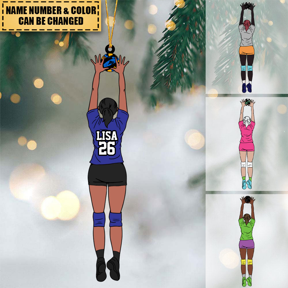 Personalized Volleyball Blocking Girl Christmas Acrylic Ornament