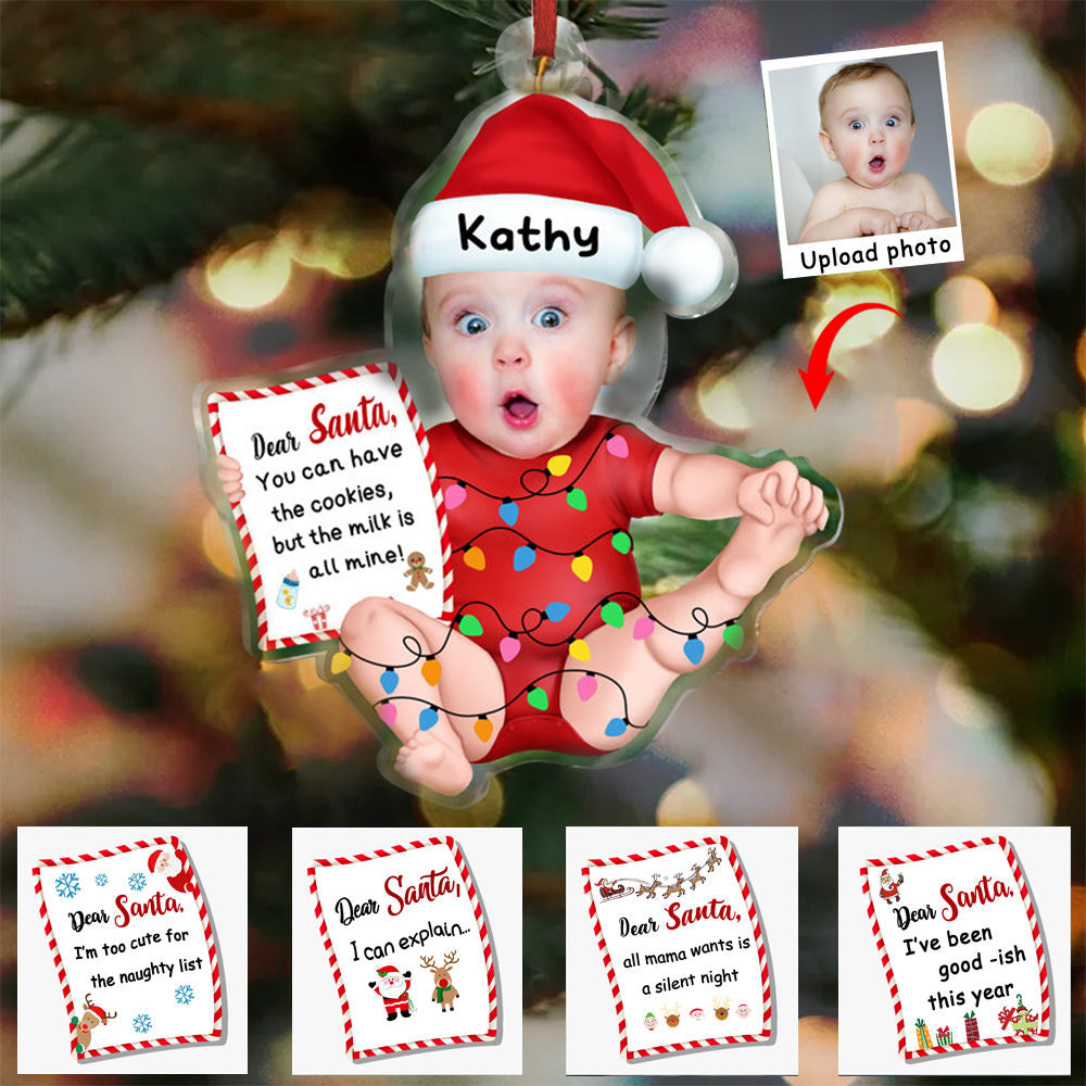 Personalized Photo Acrylic Ornament Gift For Baby - Dear Santa Baby Letter