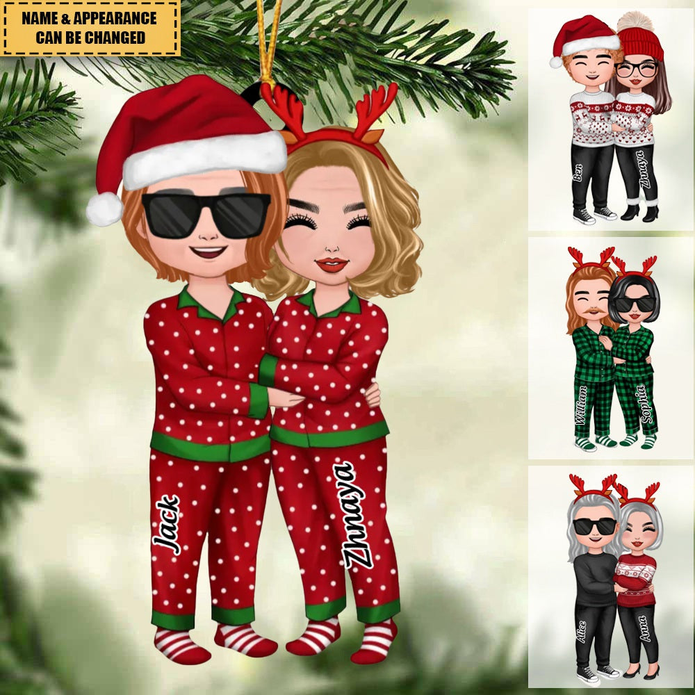 Christmas Doll Couple Standing Hugging Personalized Acrylic Ornament