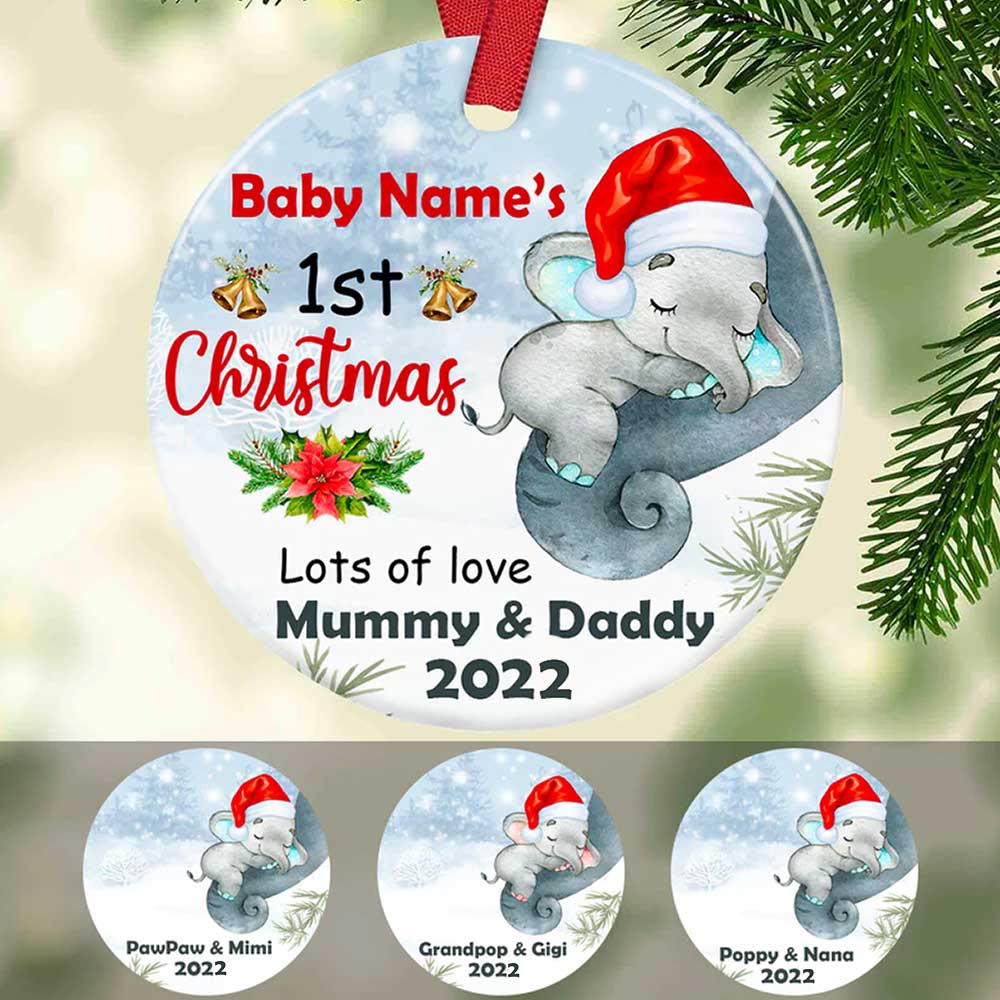 Personalized Baby Elephant First Christmas Ceramic Ornament