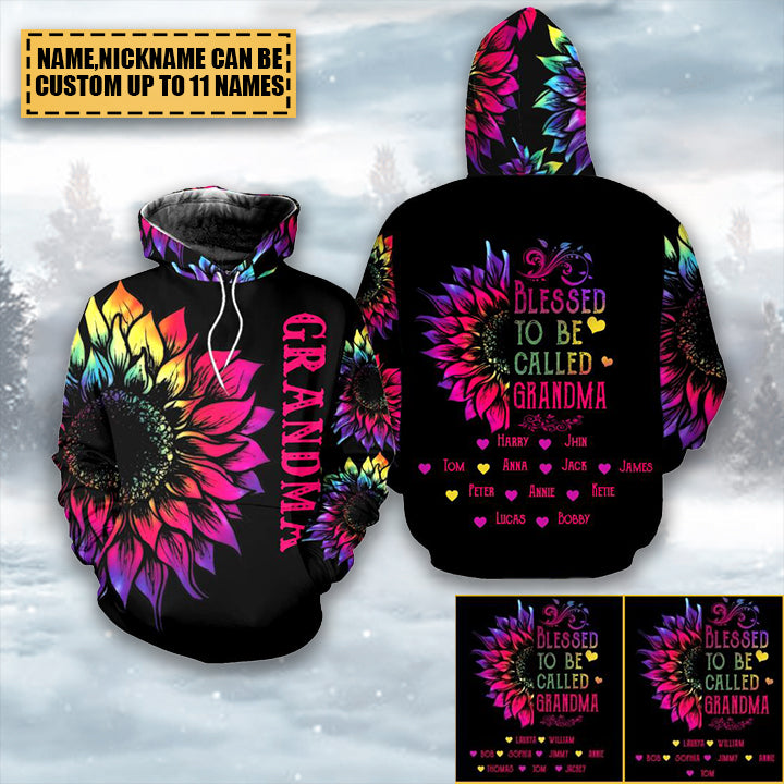 Grandma Kid Sunflower Hoodie -Personalized All Over Print Hoodie