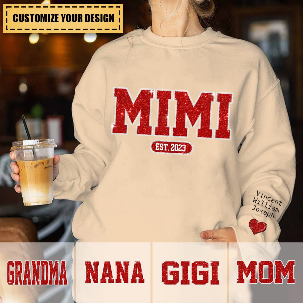 Glitter Custom Name Mimi Nana Grandma Est And Kids Sweatshirt