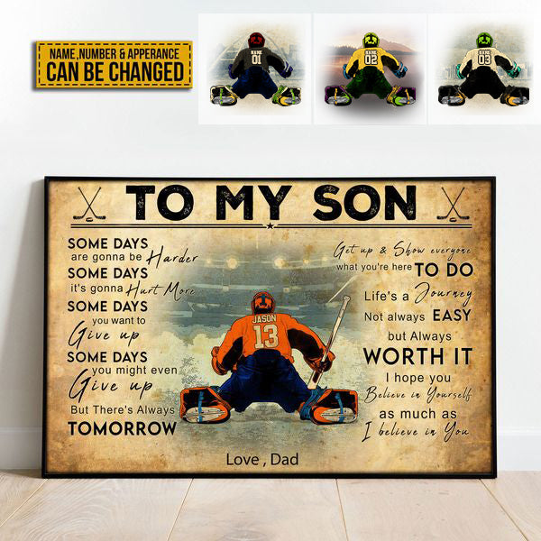 Custom Personalized Ice Hockey Poster,   Gifts For Hockey Goalies, Sport Gifts For Son/Daughter With Custom Name, Number & Appearance