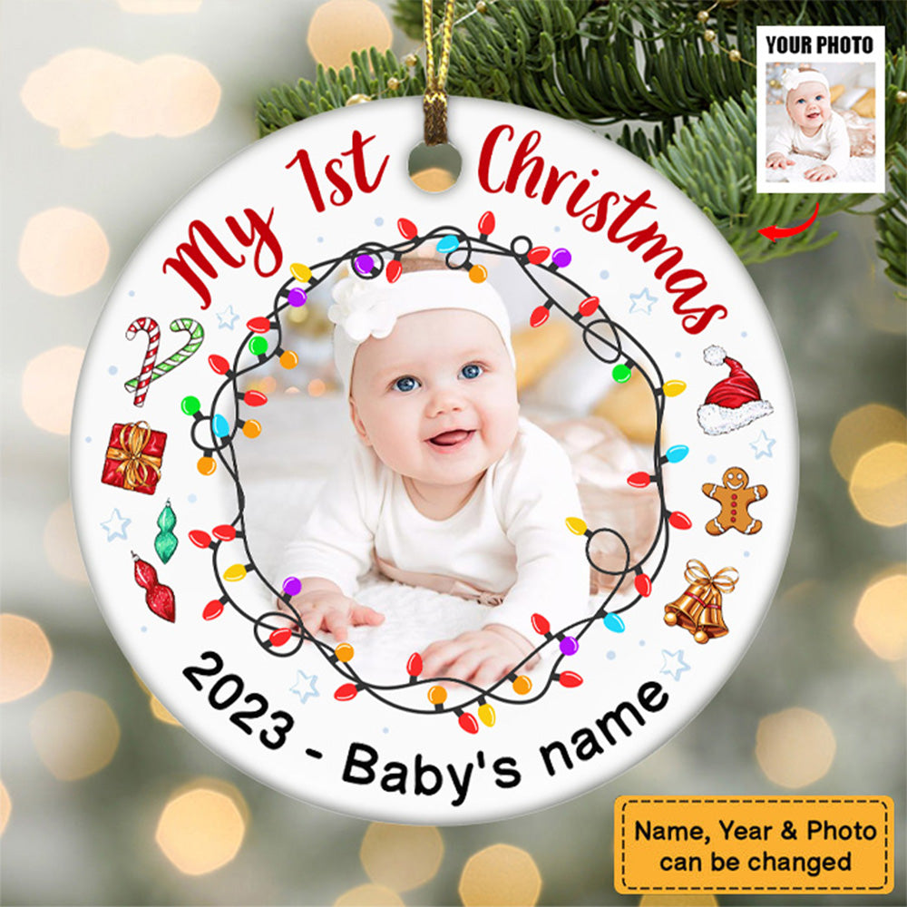 Gift For Baby Newborn My First Christmas Circle Personalized Ceramic Ornament
