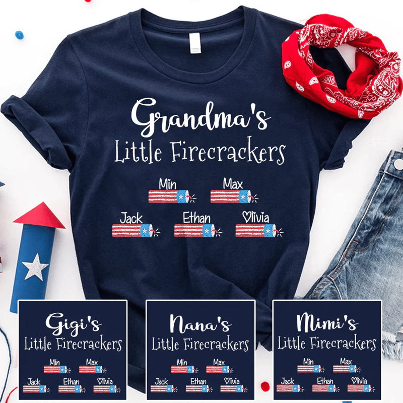 Personalized Grandma's Little 4th Of July With Grandkids Independence Day T-Shirt