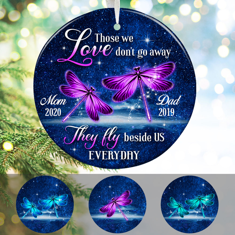Blue Dragonfly Memorial Personalized Circle Ornament (Porcelain)