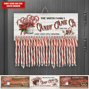 Gift For Family Christmas Countdown, Candy Cane Co Countdown - Personalized Wood Sign