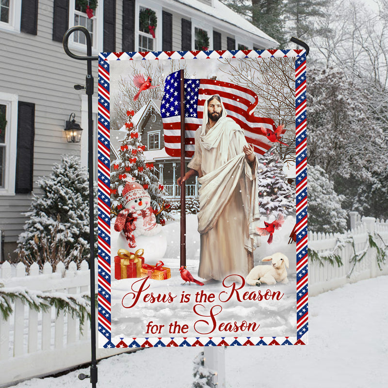 Happy Christmas, Snowman, Amazing US flag, Jesus is the reason for the season - Jesus Flag