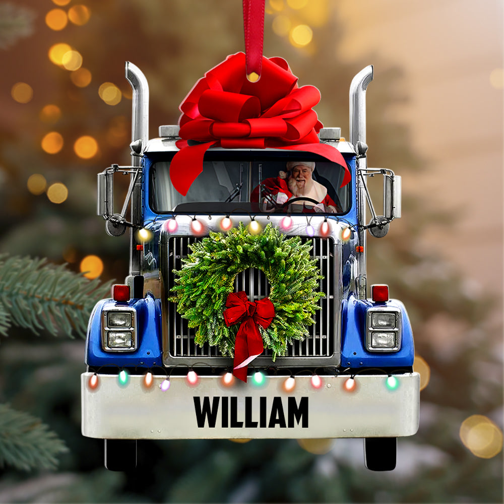 Christmas Truck Ornament, Santa Claus Inside - Personalized Christmas Acrylic Ornament