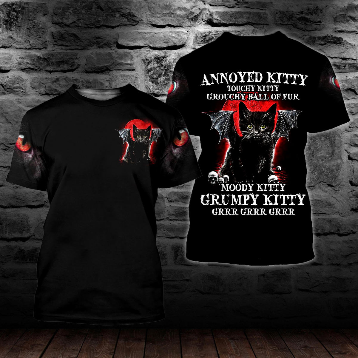 Black Cat Kitty 3D All Over T Shirt