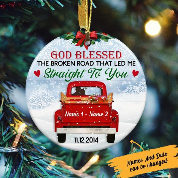 Love Couple Red Truck  - Personalized Ceramic Ornament