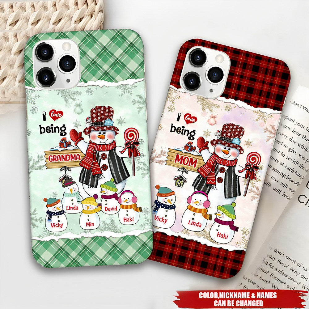 Christmas Snowman Nana Mom with Little Kids Personalized Phone Case