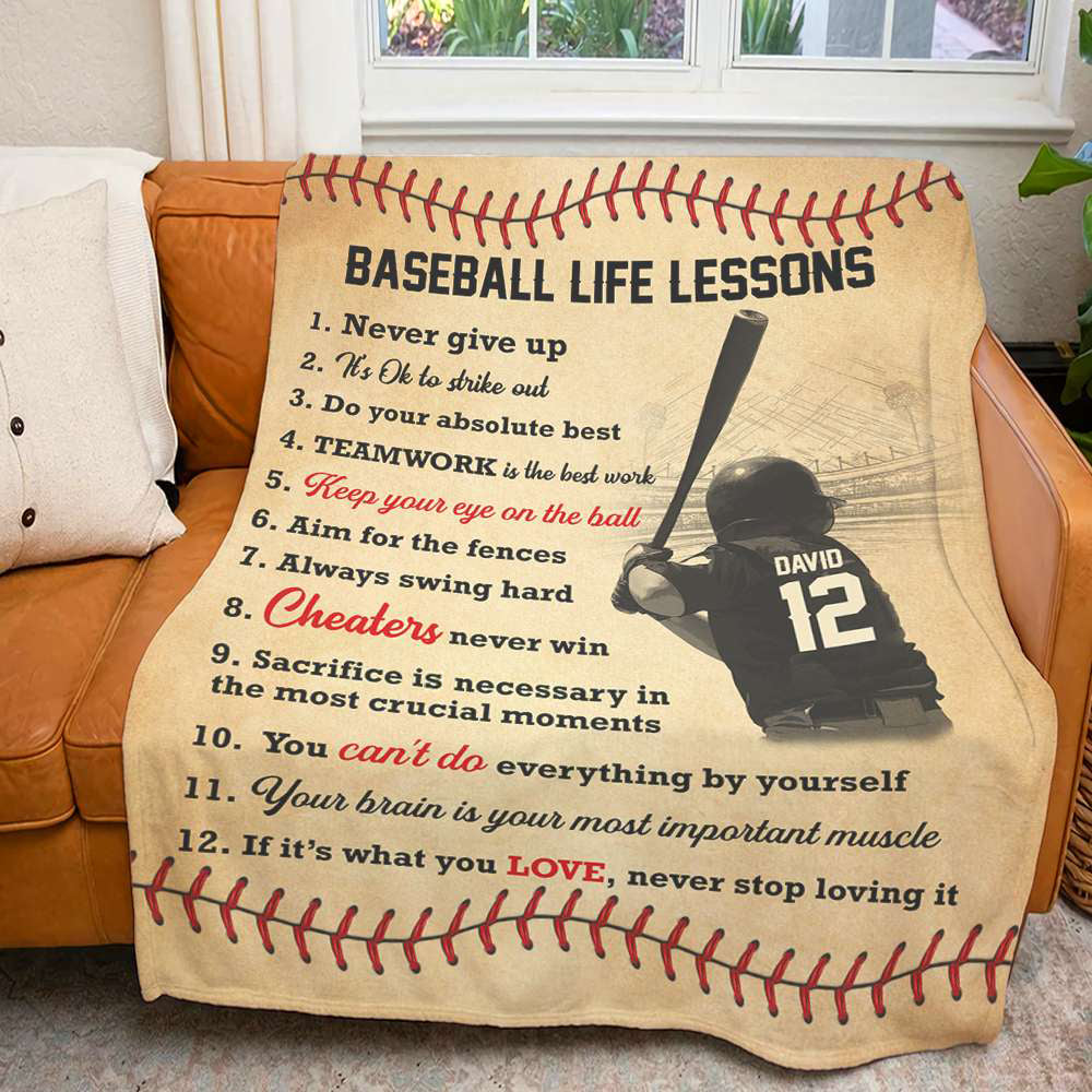 Baseball Player 12 Life Lessons Personalized Baseball Blanket