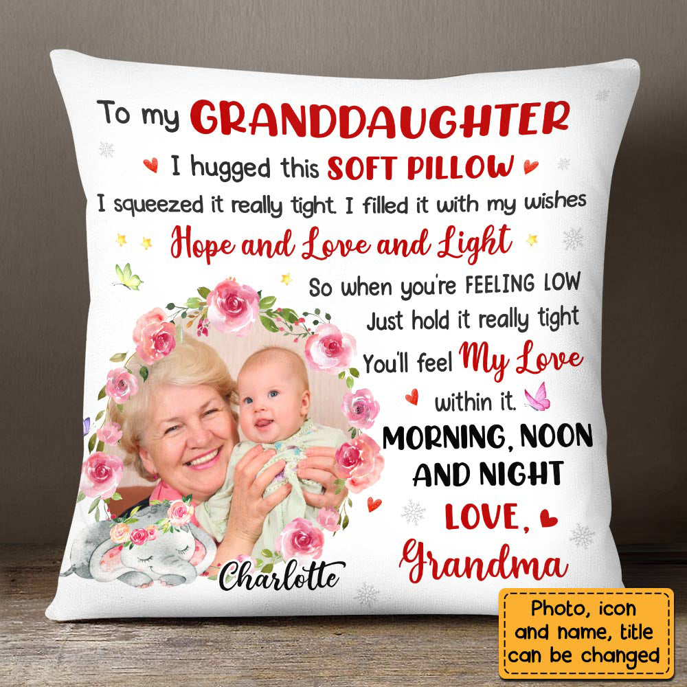 To My Granddaughter Elephant Photo Pillow - Personalized Pillow