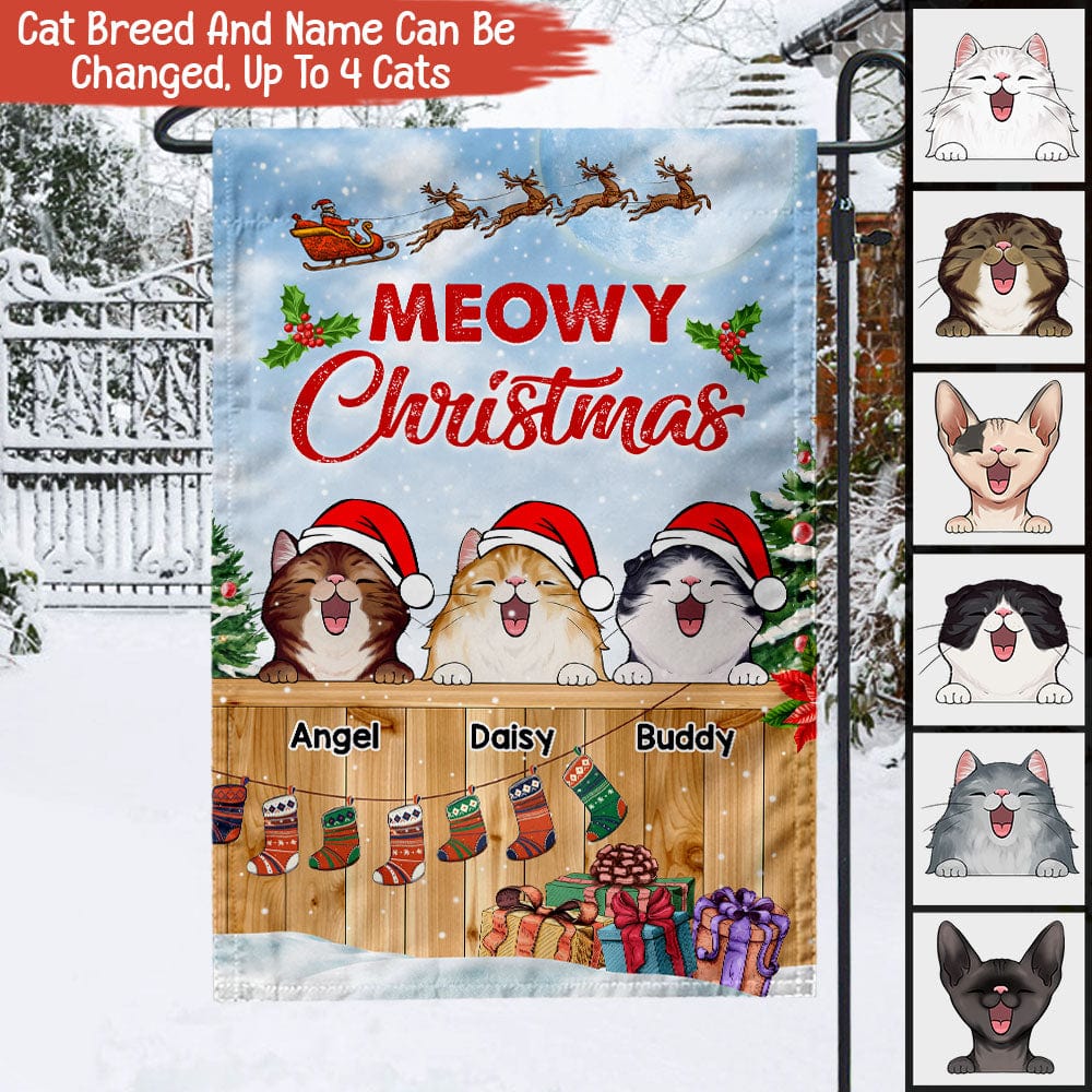 Happy Pawlidays Cat Personalized Garden Flag