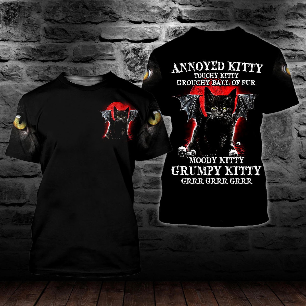 Black Cat Kitty 3D All Over T Shirt