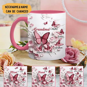 Pink Butterflies and Flowers Wall Personalized Mug Gift For Grandma Mom