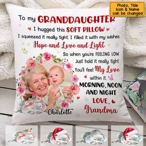 To My Granddaughter Elephant Photo Pillow - Personalized Pillow