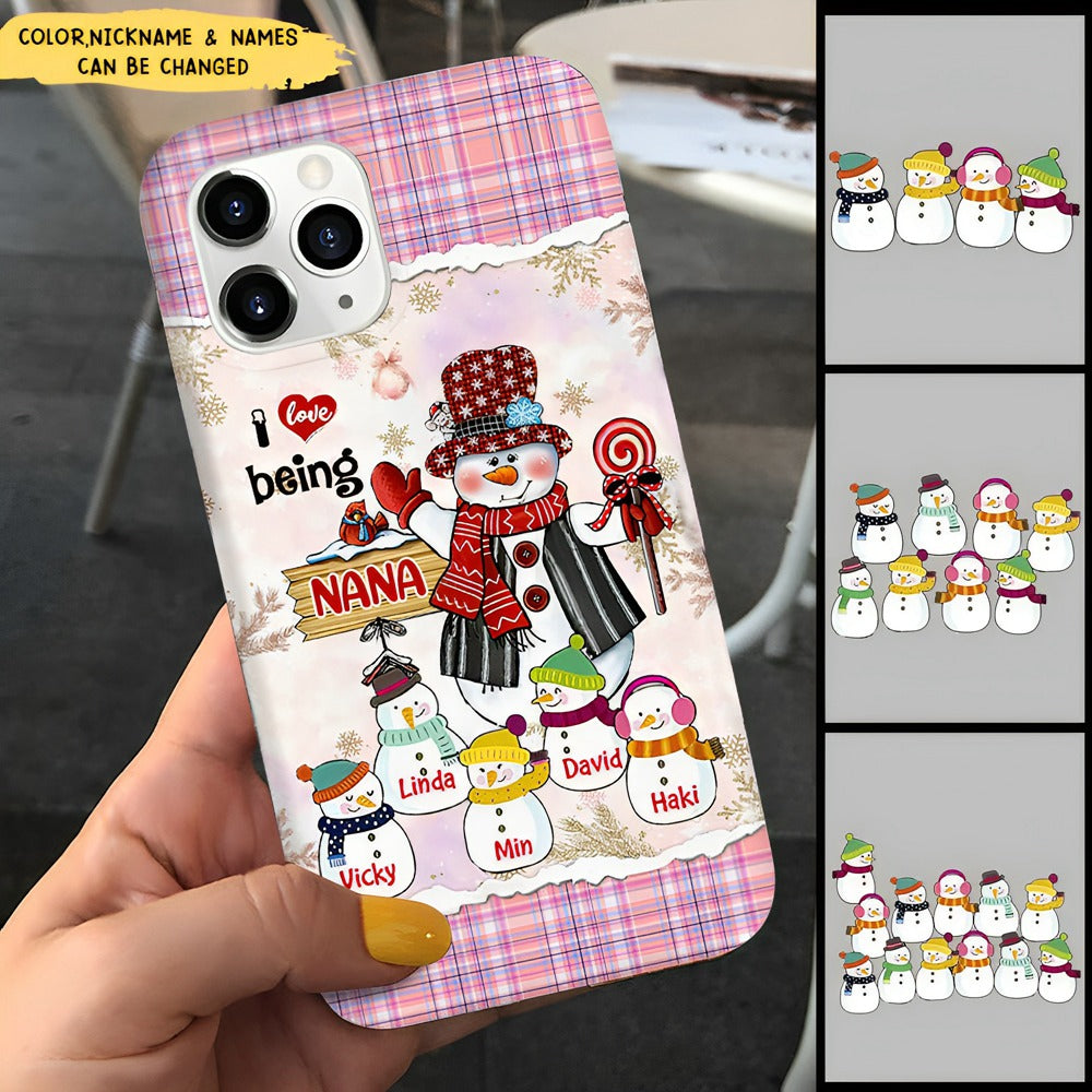 Christmas Snowman Nana Mom with Little Kids Personalized Phone Case