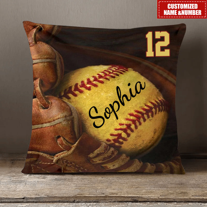 Personalized Name And Number Softball Pillow Gift For Softball Lovers Gifts