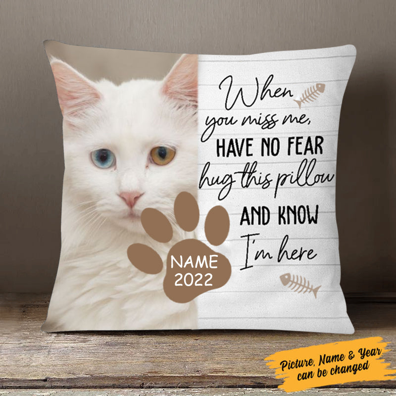 Personalized Pet Memorial Pillowcase, When You Miss Me, Custom Cat Lovers Gift, Cat Mom, Cat Dad Photo Gift