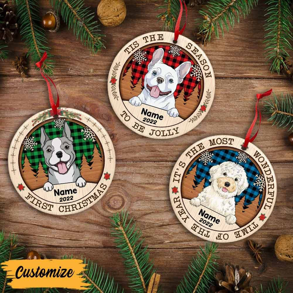 Wonderful Time Christmas Dog Circle Ornament (Porcelain)