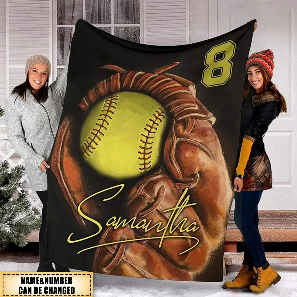 Personalized Name And Number Softball Blanket Gift For Softball Lover