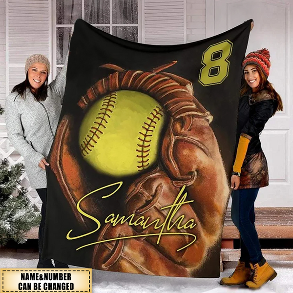 Personalized Name And Number Softball Blanket Gift For Softball Lover qianwill