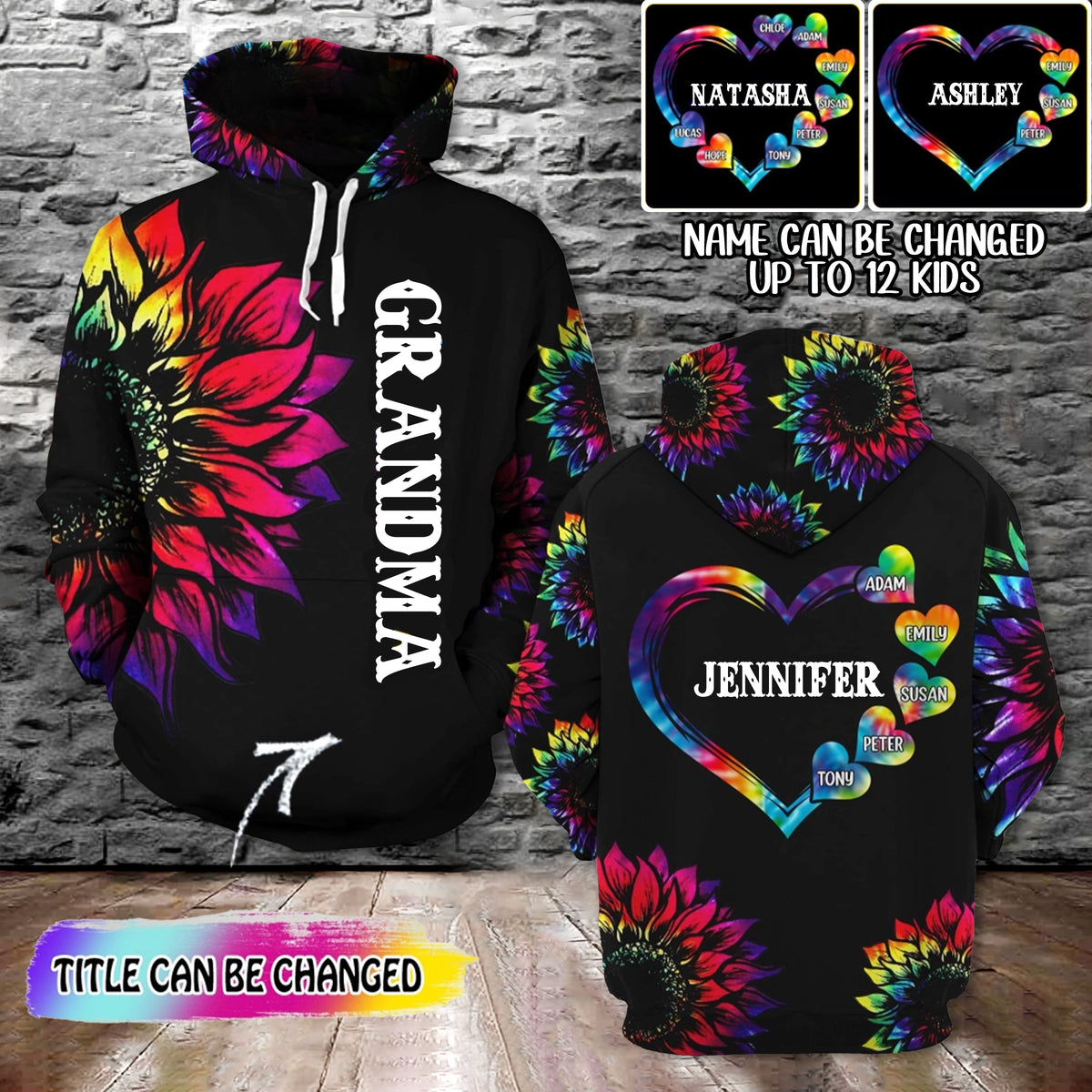 PERSONALIZED GRANDMA KID SUNFLOWER HOODIE 3D PRINTED