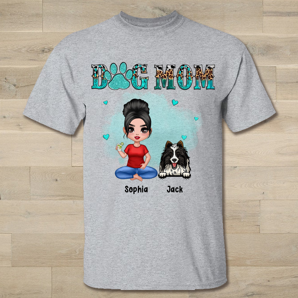 Watercolor Cute Dogs Teal And Leopard Dog Mom Personalized Shirt