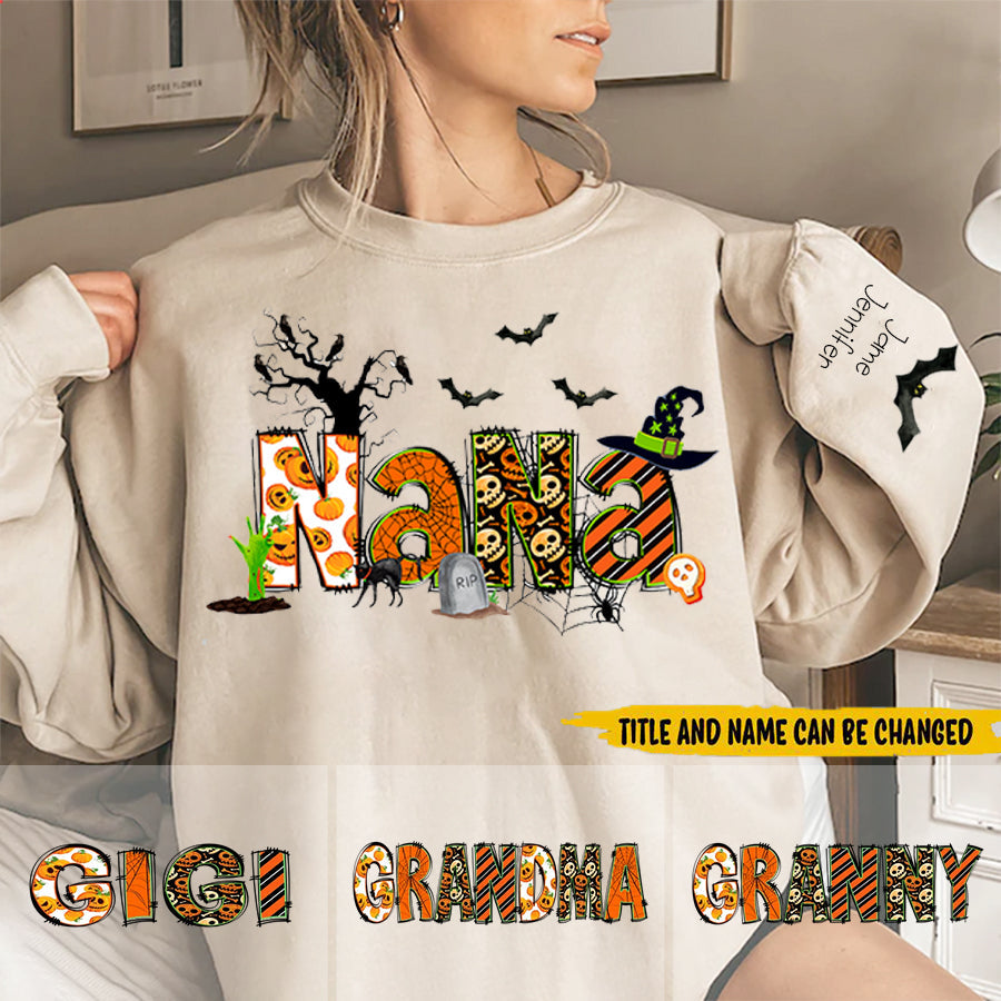 Nana Grandma Bundle Halloween Alphabet Doodle Grandkids Personalized Sweatshirt