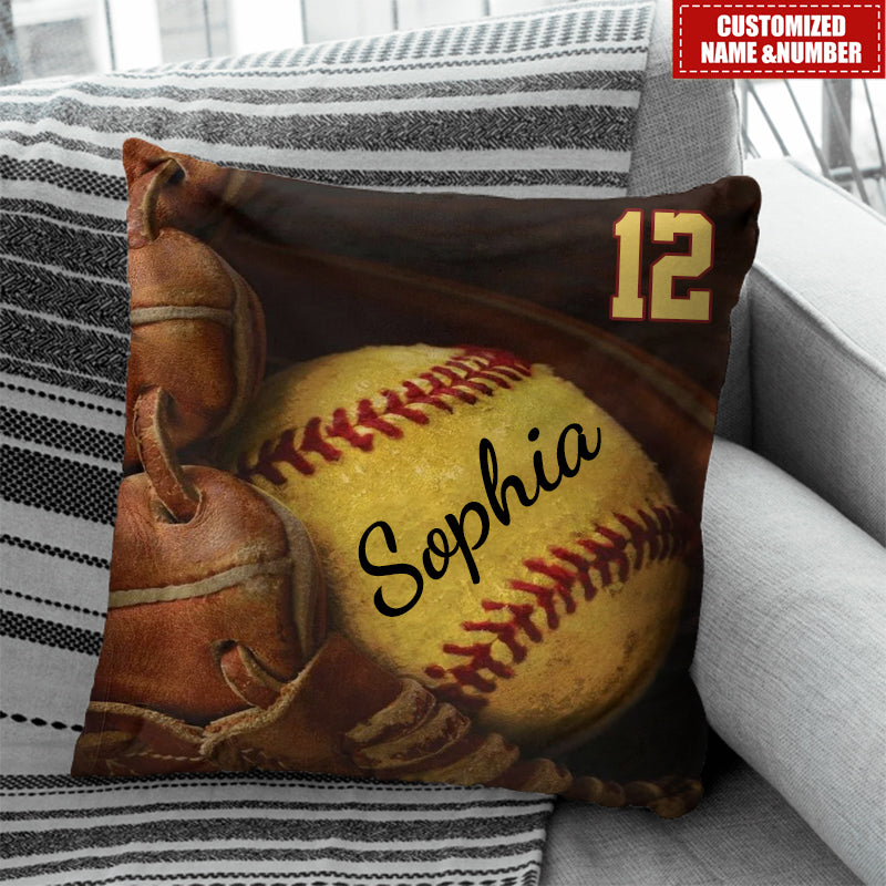 Personalized Name And Number Softball Pillow Gift For Softball Lovers Gifts
