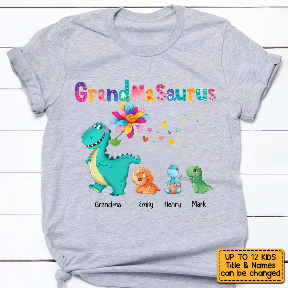 Personalized Grandmasaurus Colorful Flower T Shirt