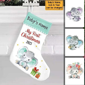 Elephant Baby First Christmas Personalized Stocking