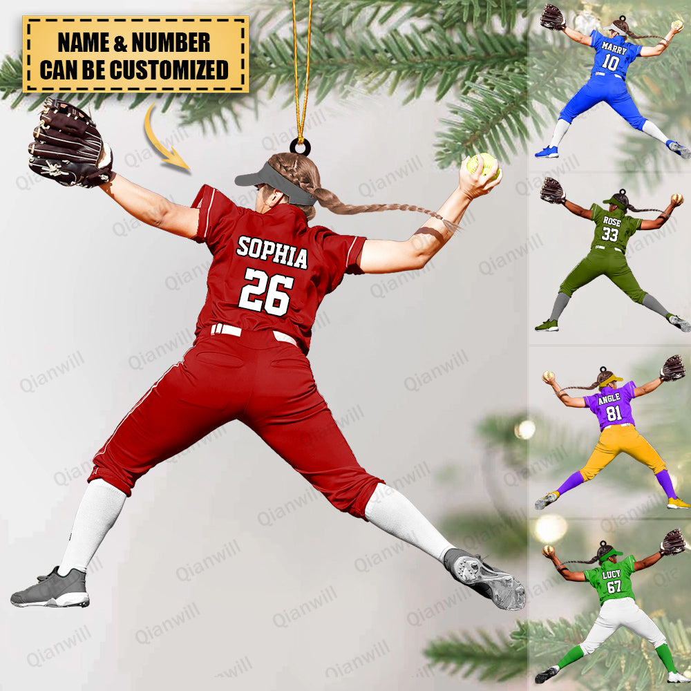 Personalized Softball Player Christmas Acrylic Ornament - Great Gift For Softball Lovers