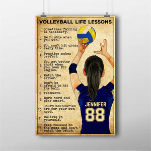 Custom Personalized Motivational Volleyball Life Lessons Poster, custom Name, Number & Appearance, Vintage Style