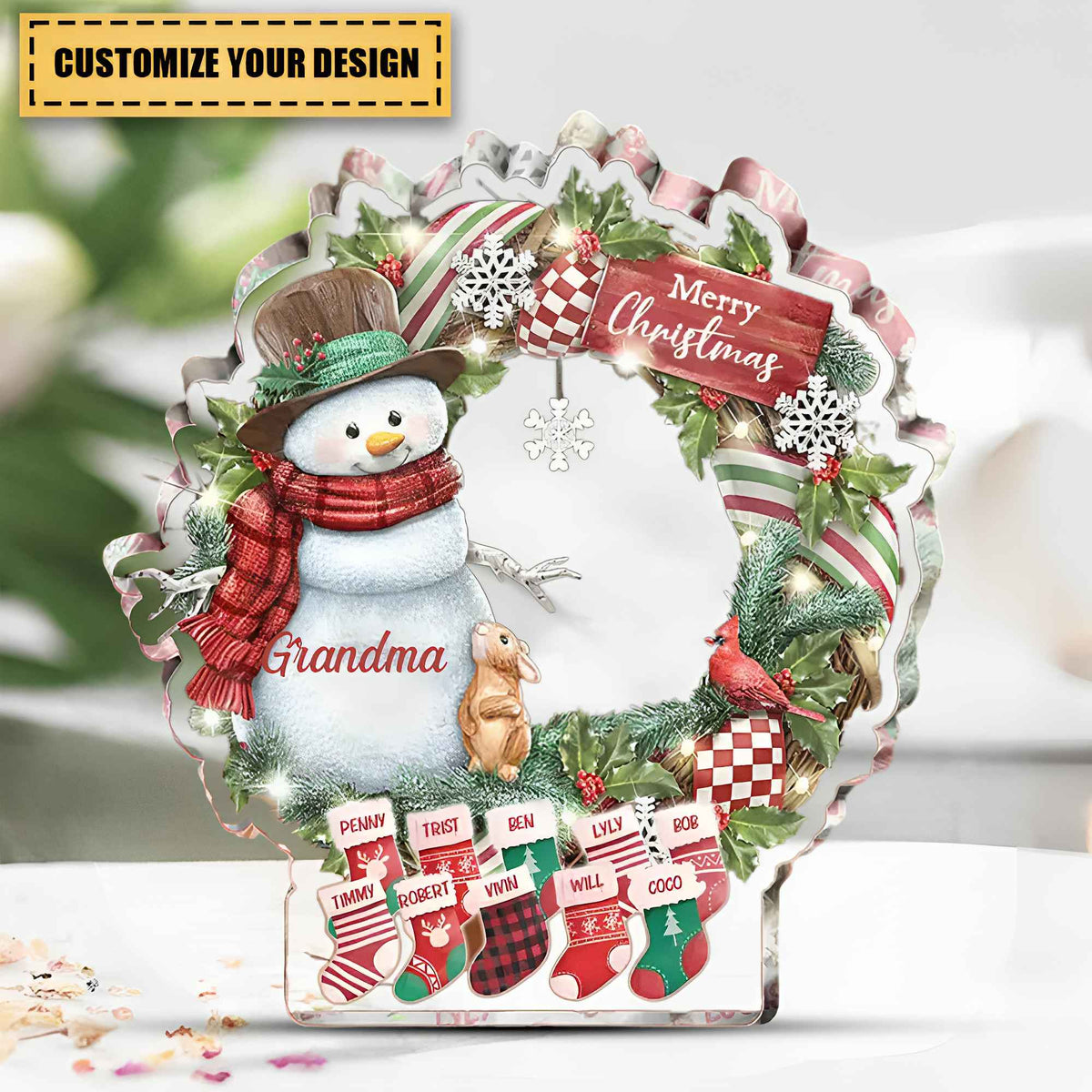 Custom Personalized Grandma Mom Snowman Christmas Acrylic Plaque