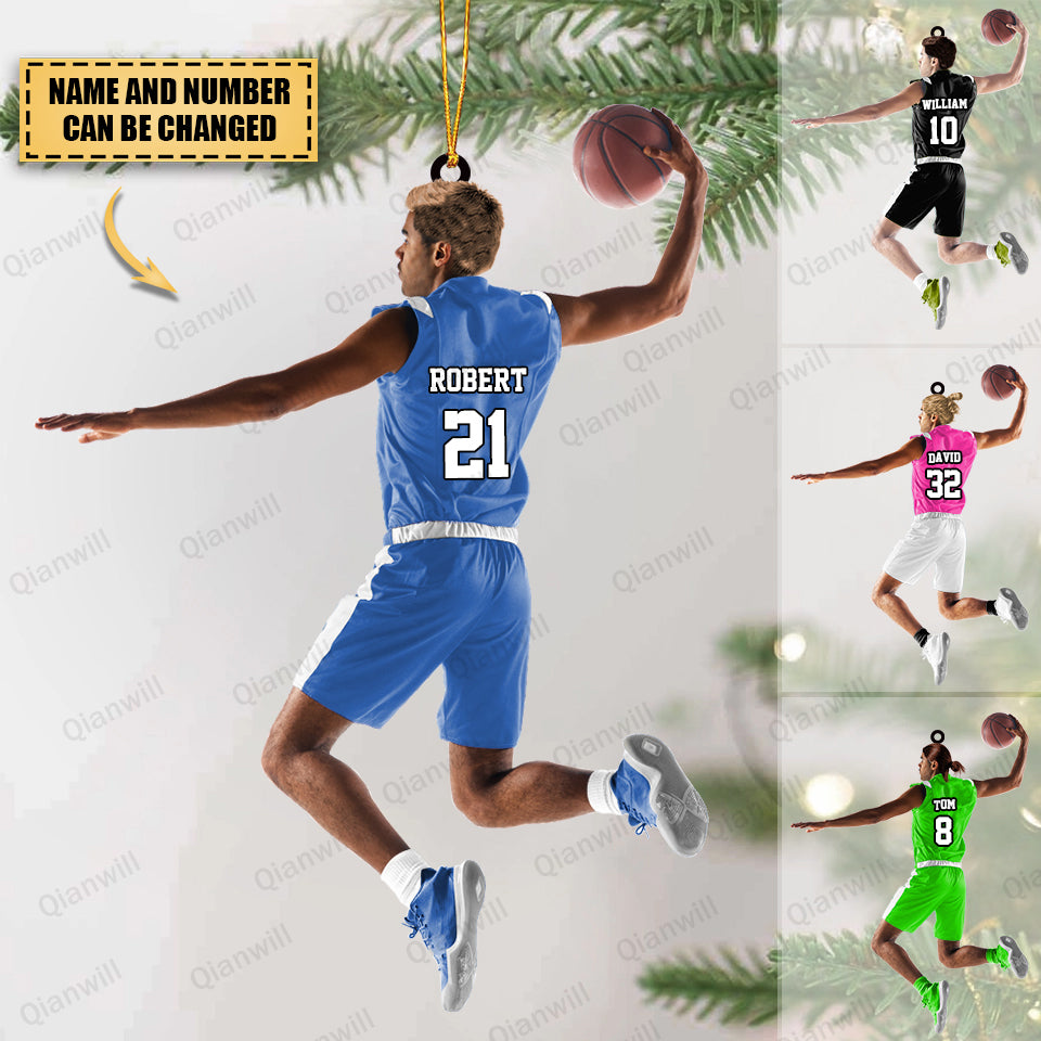 Personalized Basketball Player Shooting Christmas Acrylic Ornament