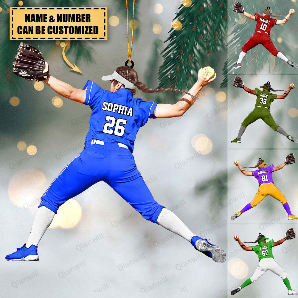 Personalized Softball Player Christmas Acrylic Ornament - Great Gift For Softball Lovers