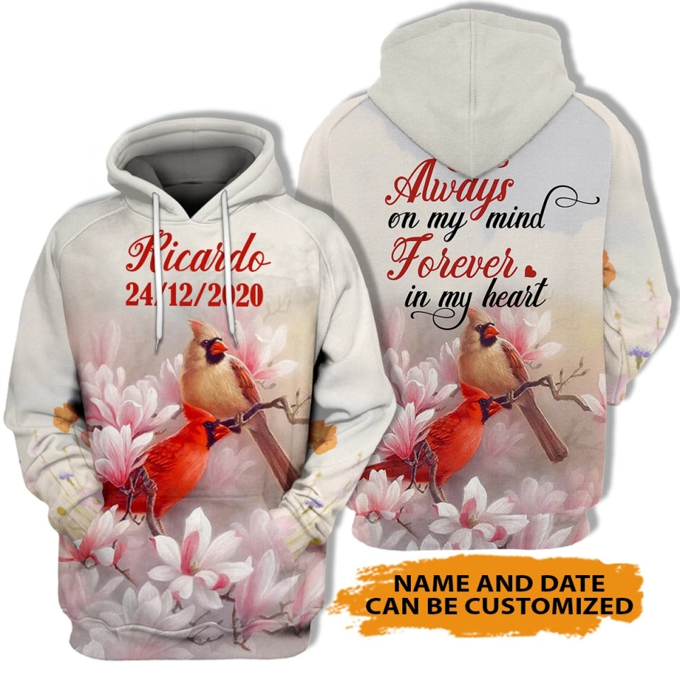 Always On My Mind Forever In My Heart Cardinals Custom Memorial Gift-Personalized All Over Print Hoodie