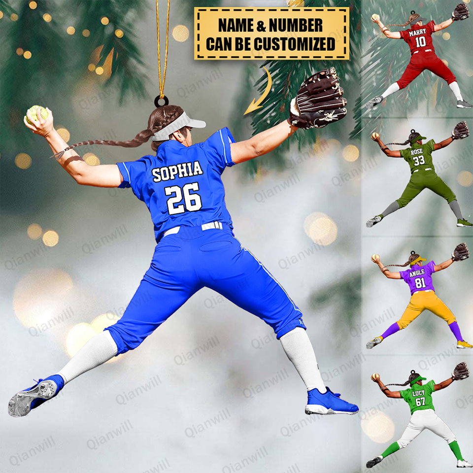 Personalized Softball Player Christmas Acrylic Ornament - Great Gift For Softball Lovers