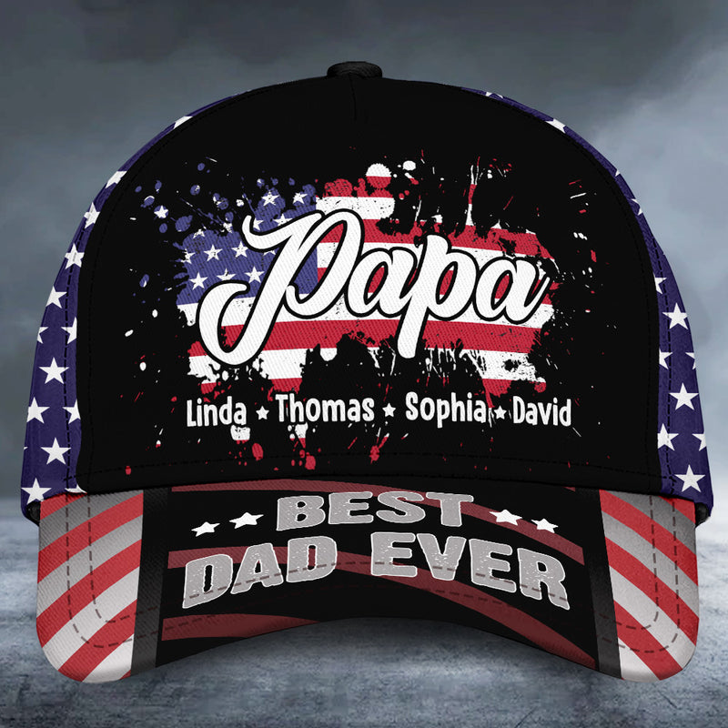 Personalized Papa With Grandkids Usa Flag CAP
