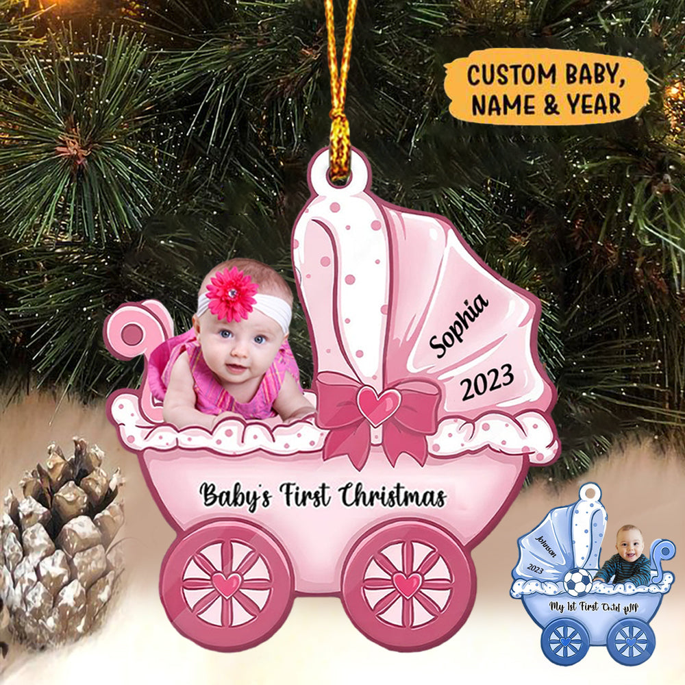 Baby On Carriage Christmas Personalized Custom Photo and Shaped Ornament